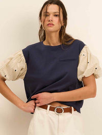 Heart Detail Puff Sleeve Knit Top