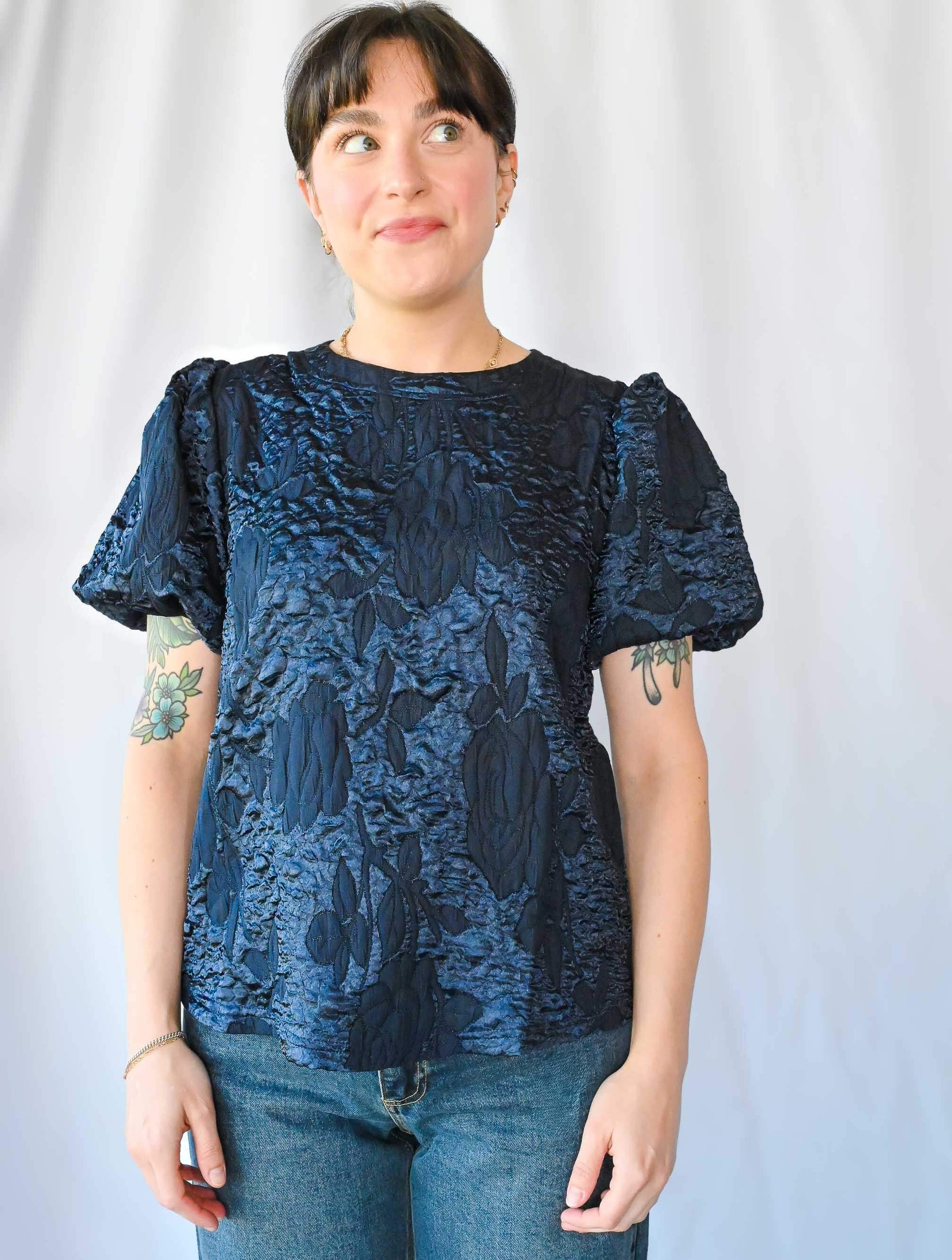 Floral Textured Satin Jacquard Top