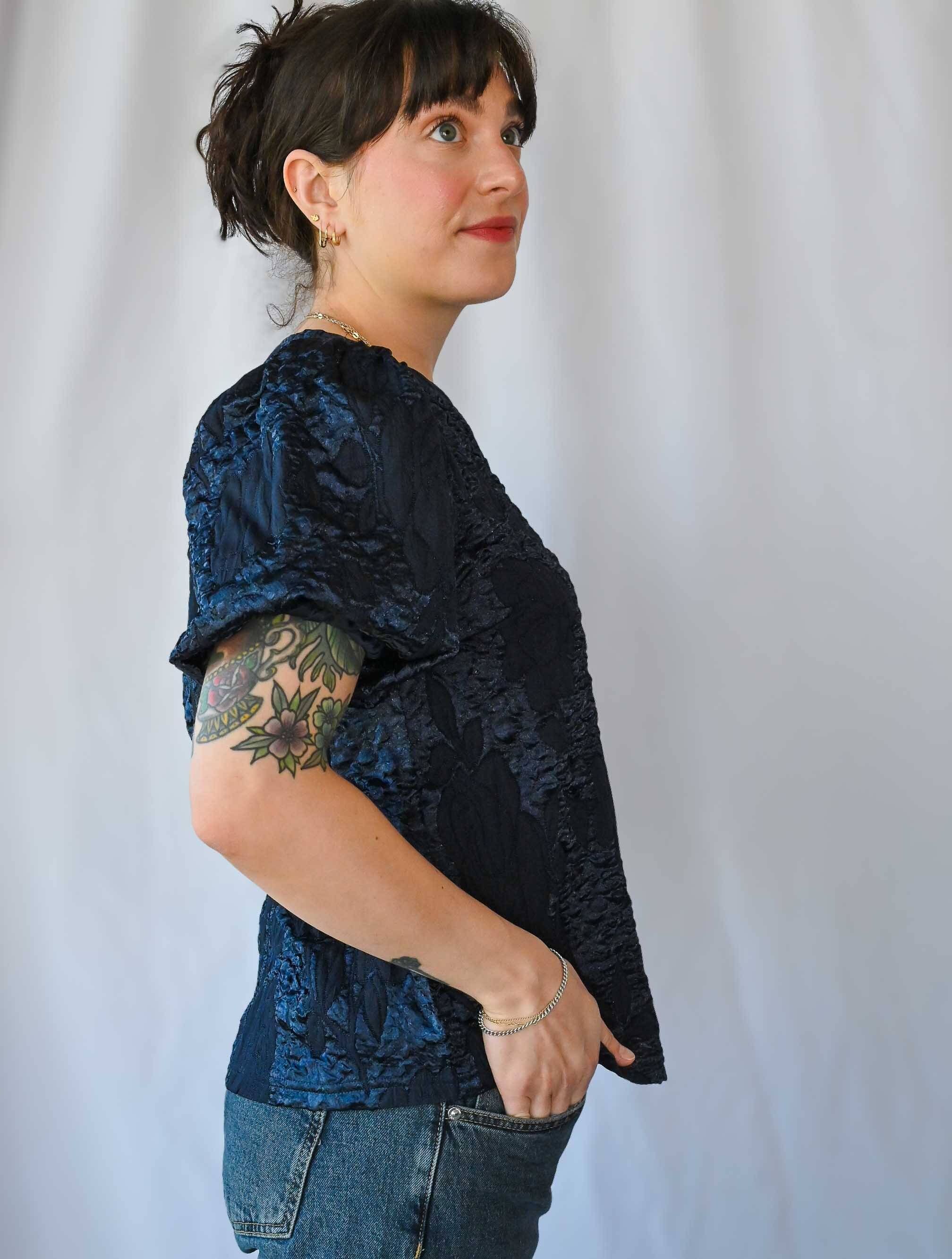 Floral Textured Satin Jacquard Top