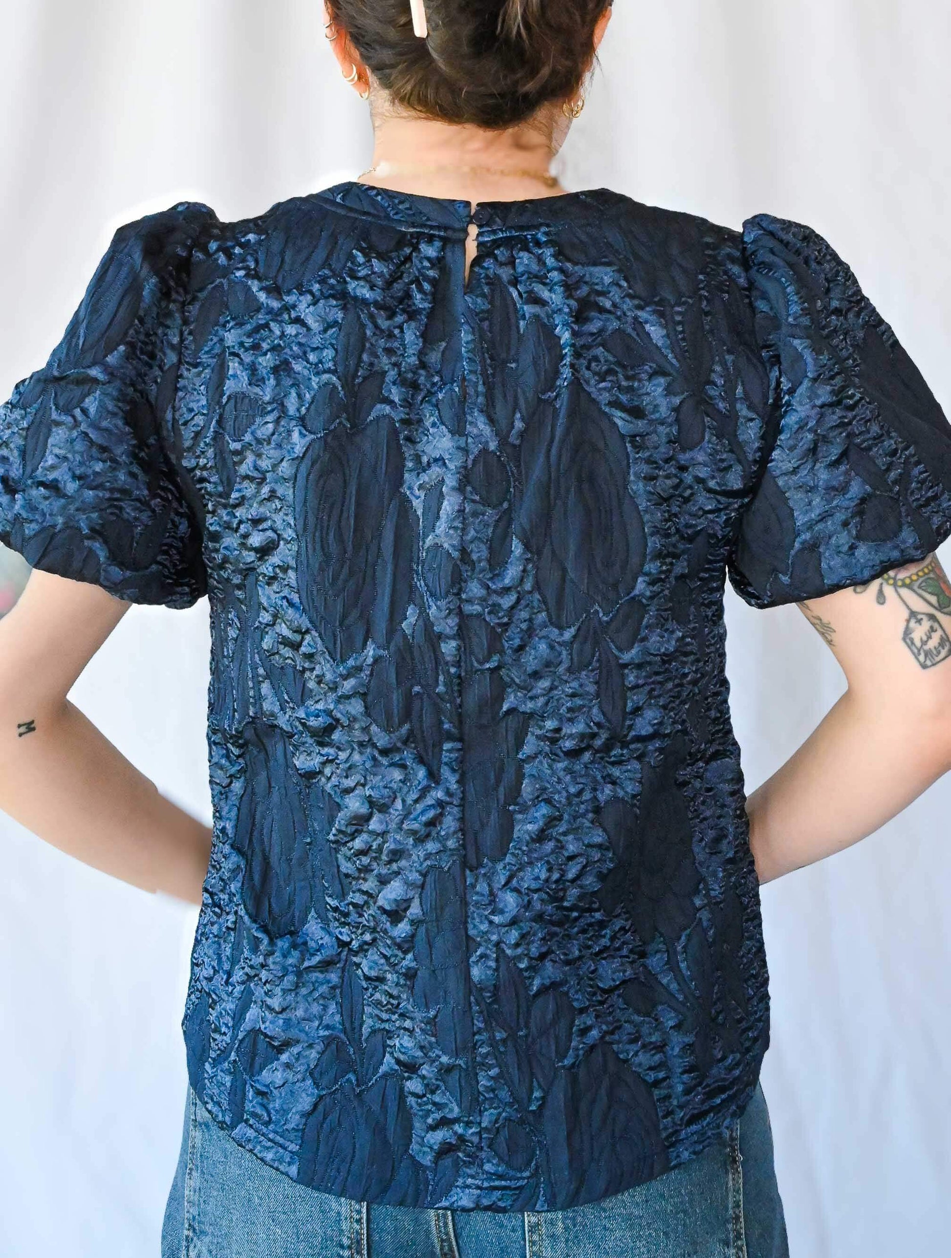 Floral Textured Satin Jacquard Top