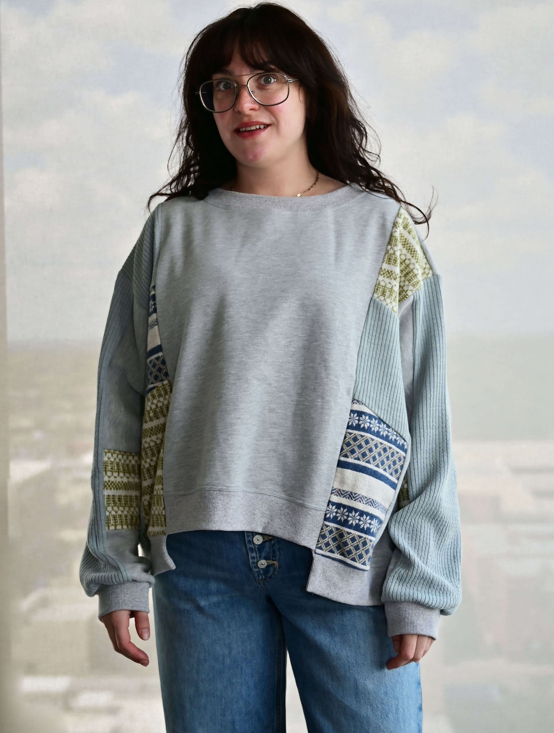 Mixed Media Boxy Split Hem Sweatshirt