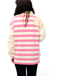 Mixed Stripe Quarter Zip Collared Sweatshirt