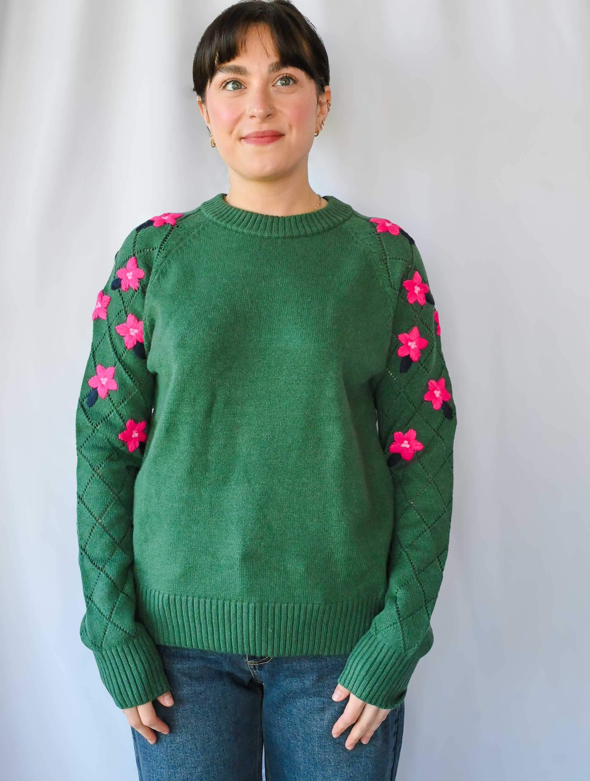 Floral Embroidered Crewneck Sweater