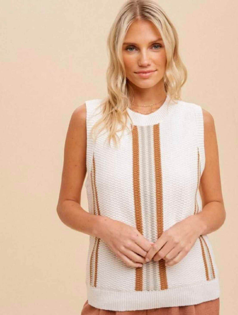 Stripe Short Sleeve Sweater in Ivory Multi