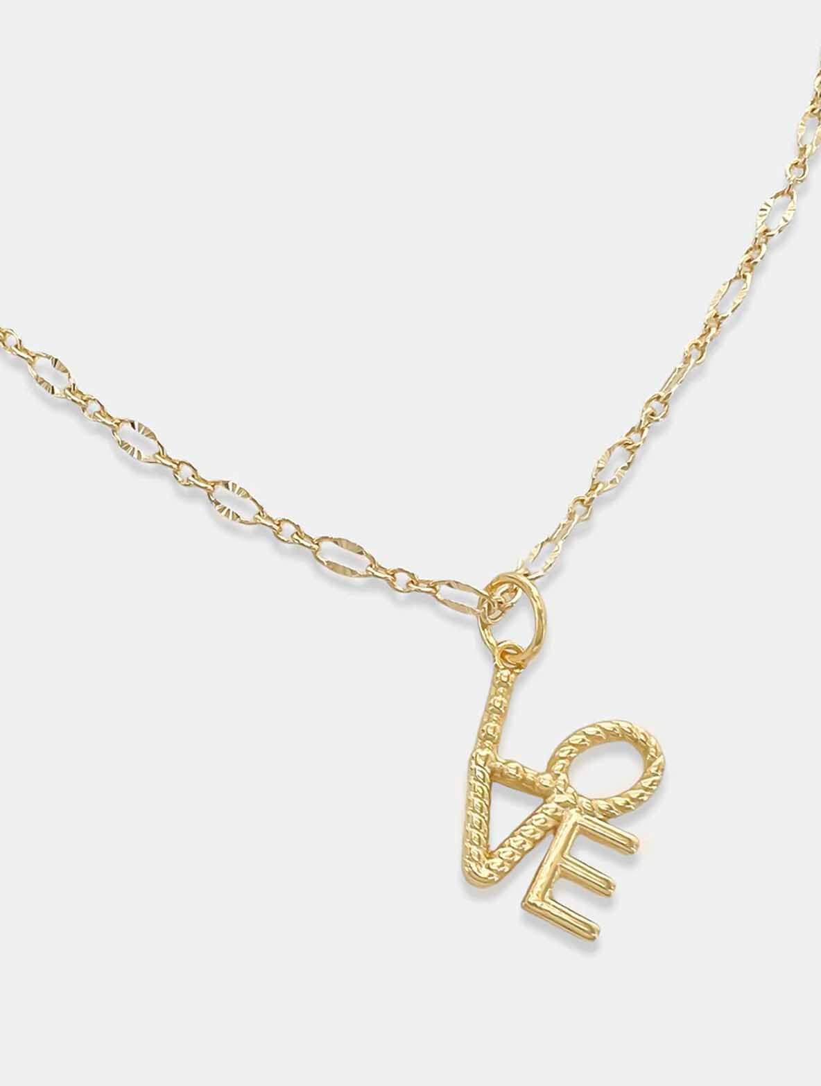 JAYNE Textured Chain LOVE Necklace in Gold