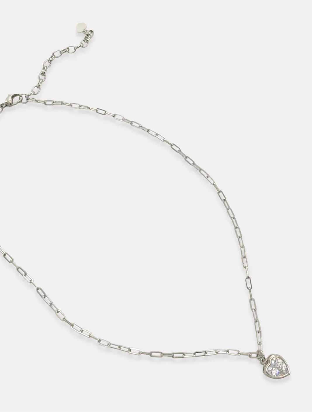 JAYNE Tiny Paperclip Necklace with Heart in Silver