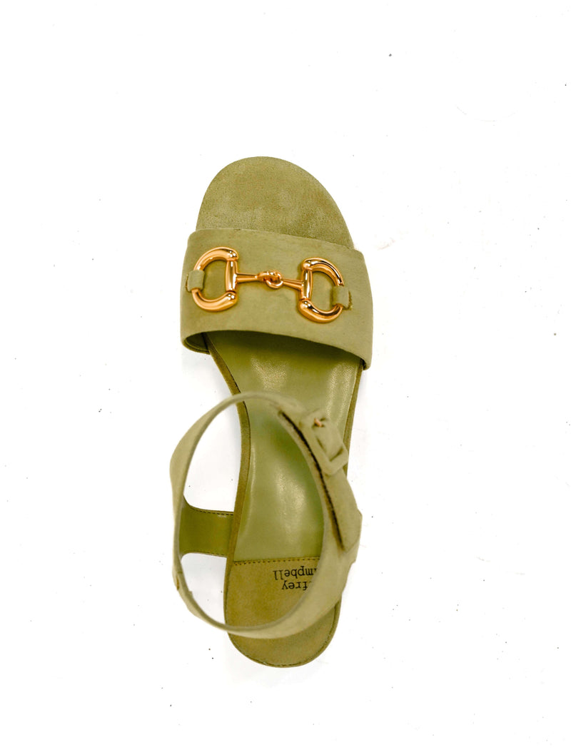 Jeffrey Campbell Timeless Sandal in Dusty Green Suede Gold