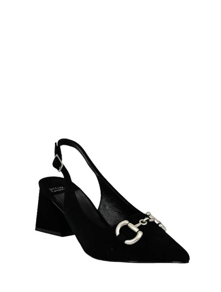 Jeffrey Campbell Nakita Slingback Pump in Black Suede/Silver
