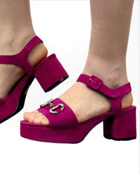 Jeffrey Campbell Timeless Sandal in Fuchsia Suede Silver