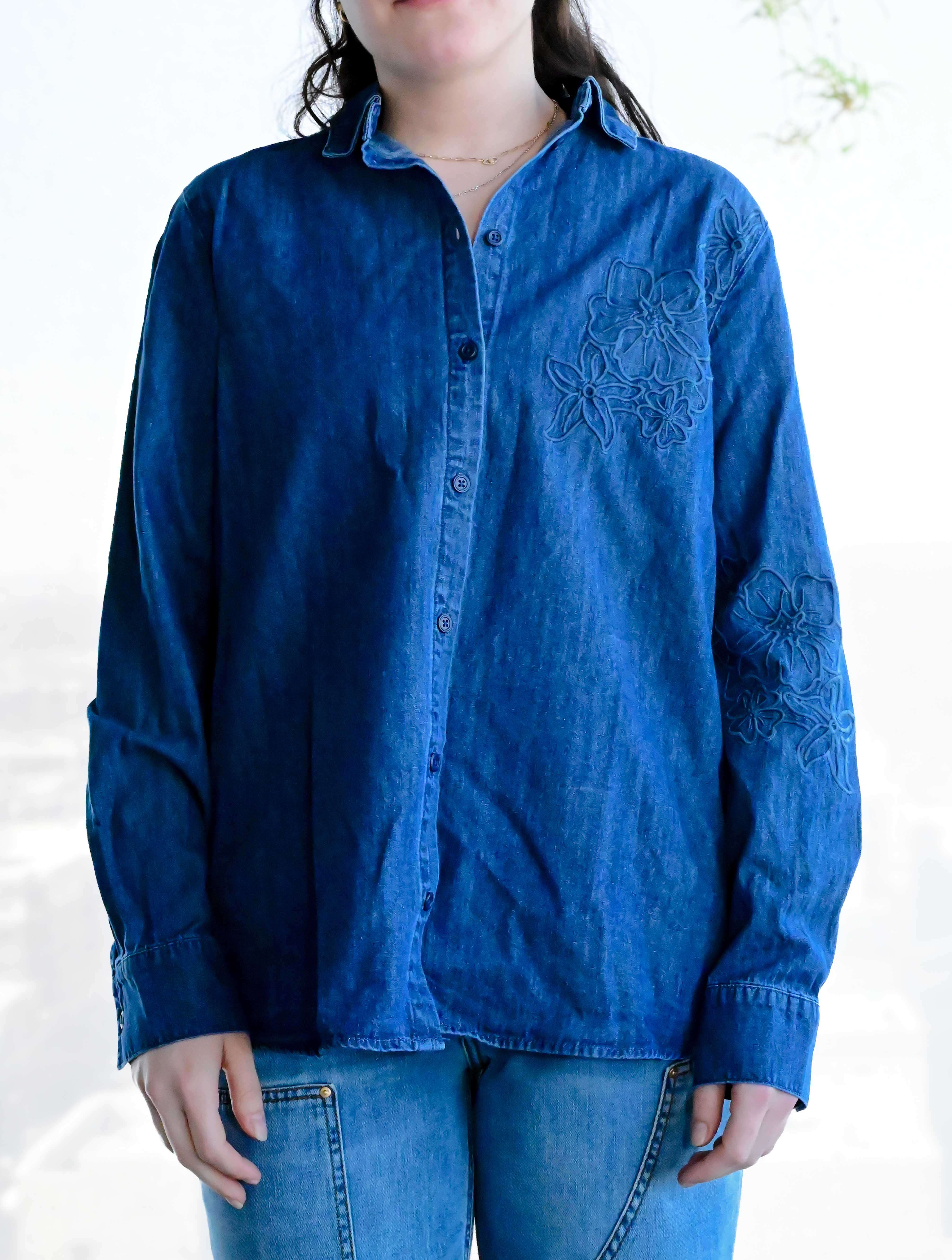 Sherlyn Lightweight Denim Top with Embroidery