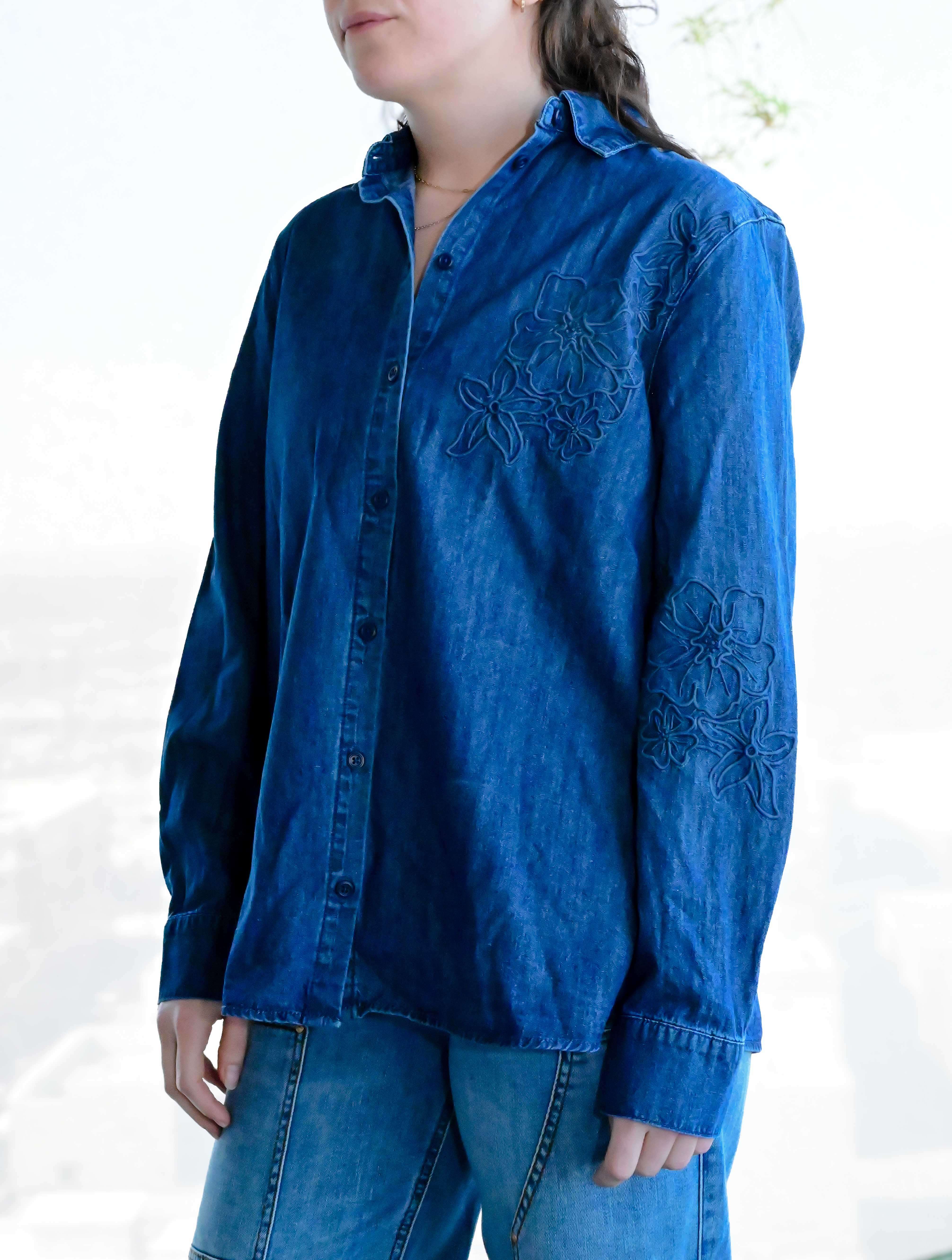 Sherlyn Lightweight Denim Top with Embroidery