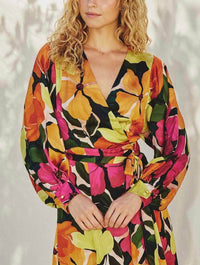 Euphoria Satin Maxi Wrap Dress in Fuchsia Floral