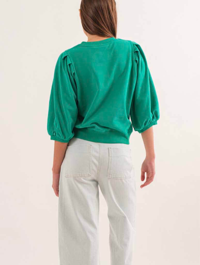 Relaxed Fit Top with Puff Sleeve Detail in Sea Green