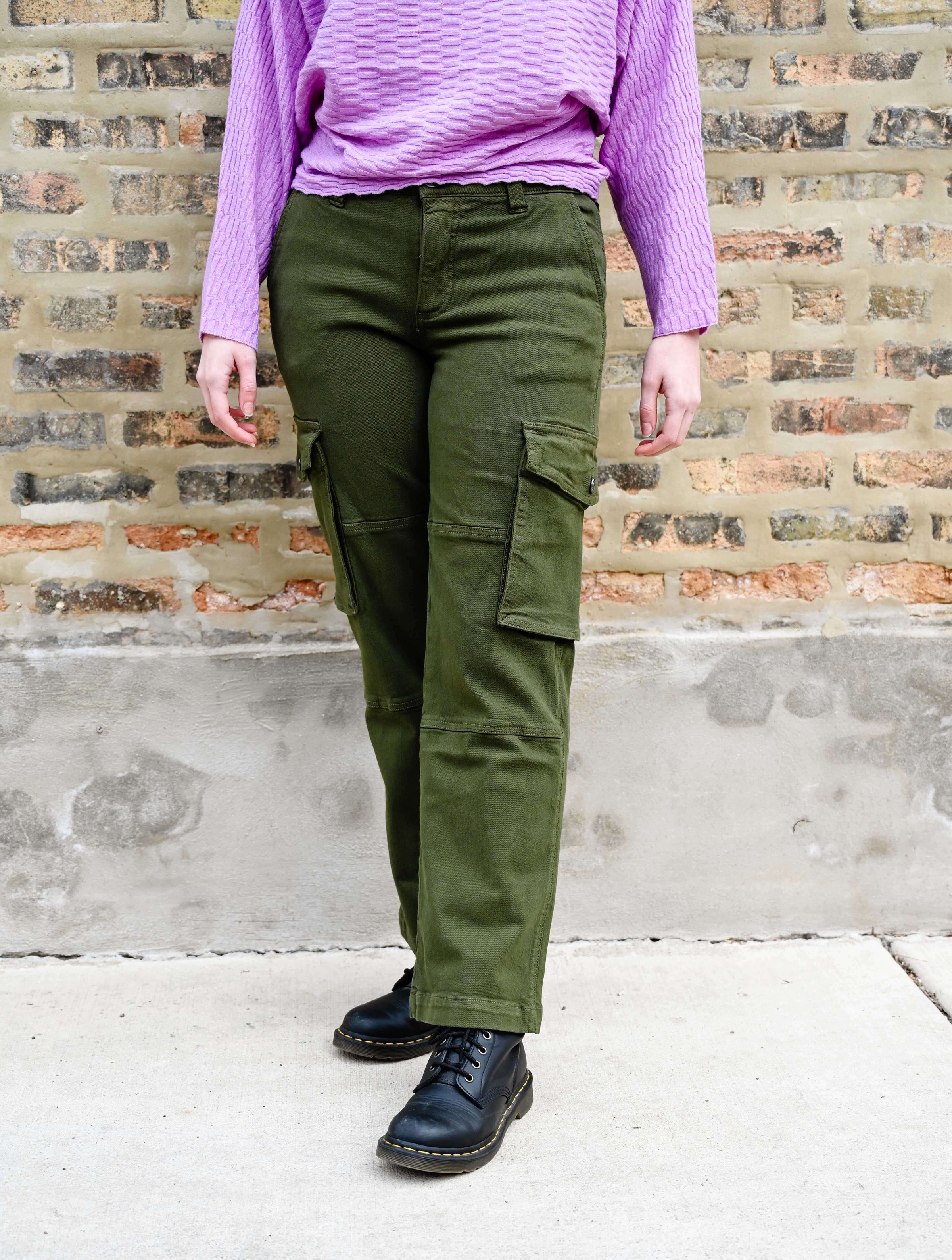 Kut From The Kloth Pattie Mid Rise Straight Leg Jeans in Army Green