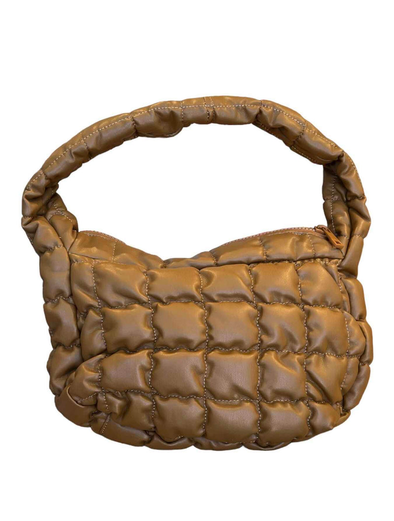 Small Quilted Faux Leather Bag in Camel