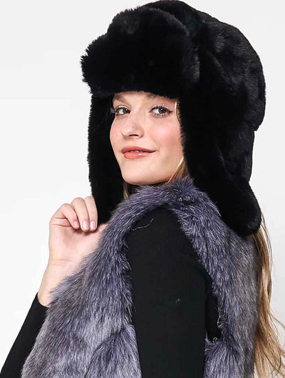 Faux Fur Trapper Hat in Black
