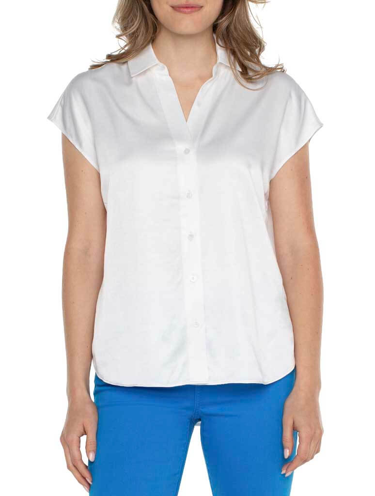 Liverpool Dolman Sleeve Blouse with Button Front in White