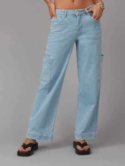 Lola Jeans Pheonix Mid Rise Cargo Pant in Clear Sky