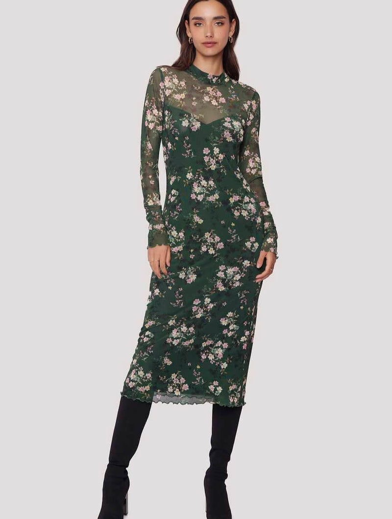Annabel Rose Midi Dress in Green Floral