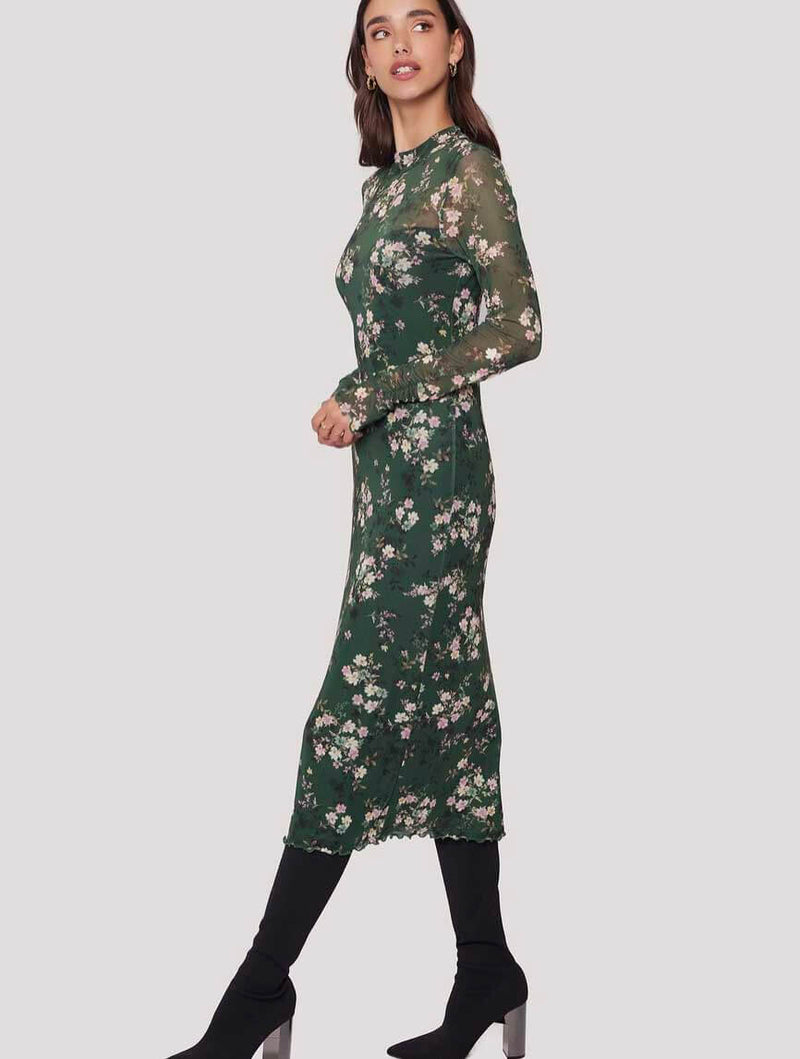 Annabel Rose Midi Dress in Green Floral