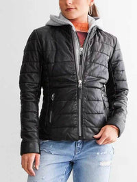 Robin CF Leather Puffer Jacket with Removable Hood