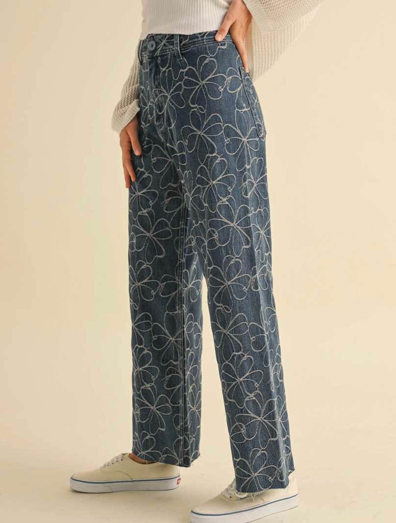 Floral Stitch Pattern Jeans