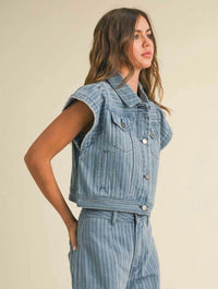 Stripped Denim Jacquard Ruffled Vest