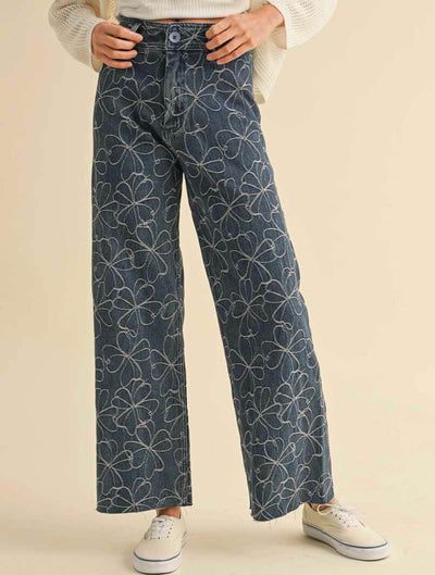 Floral Stitch Pattern Jeans