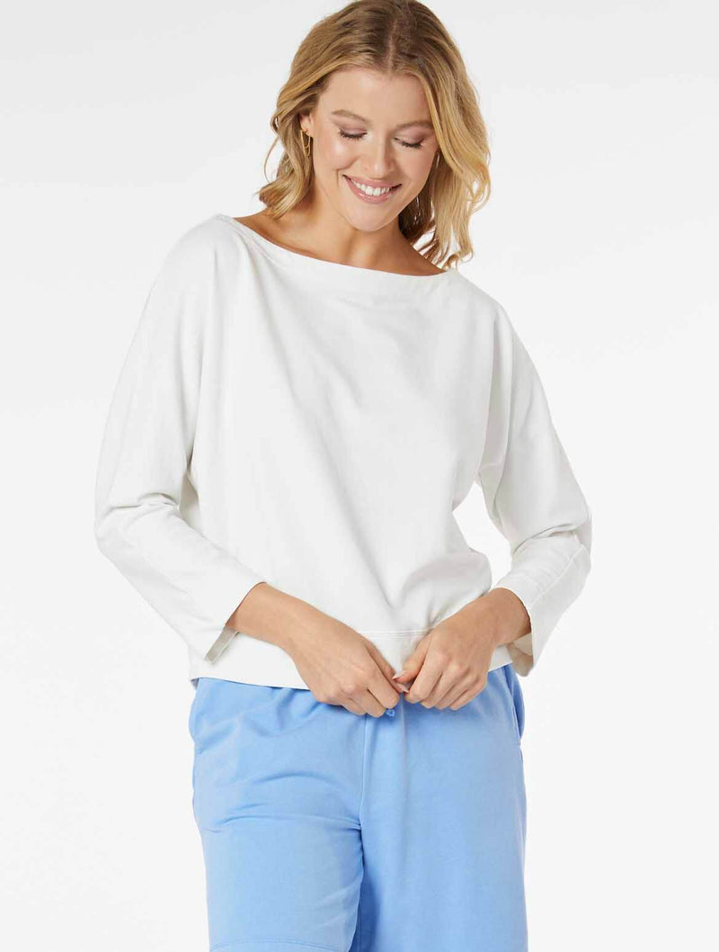 Crewneck Tee with 3/4 Dolman Sleeve in White