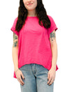 Uneven Hem Short Sleeve Dolman Top