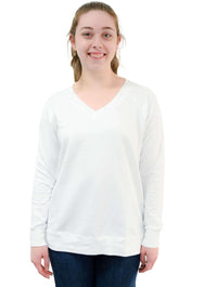 Long Sleeve Open V-Neck Tunic Top in White