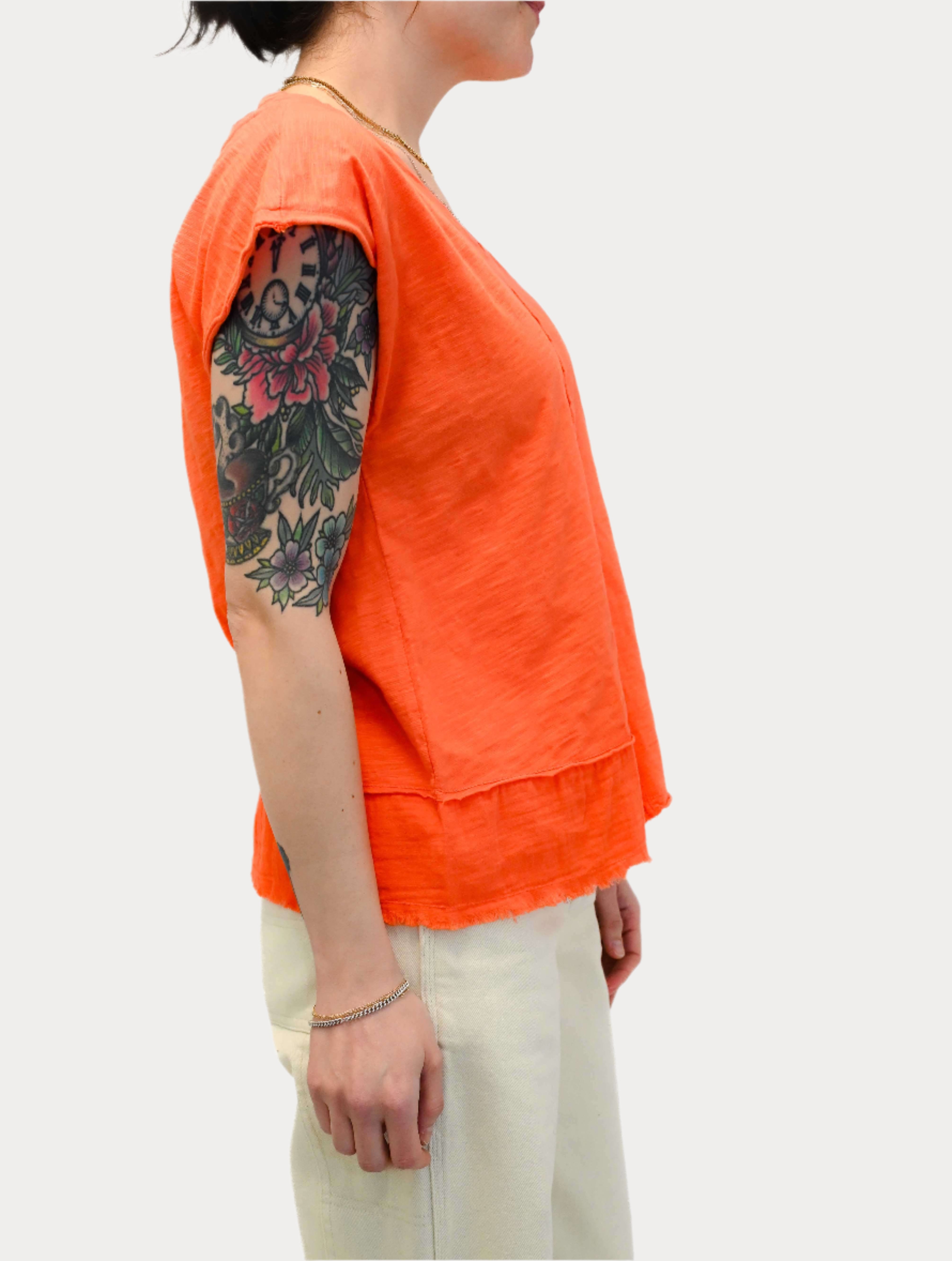 Short Dolman Sleeve Mix Media Top