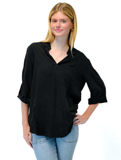 Roll Tab Patch Pocket Tunic in Black