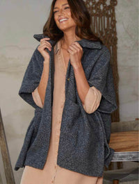 Shawl Neck Poncho W/ Patch Pockets in Charcoal