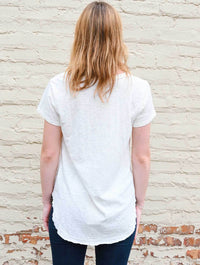 V-Neck Tee W/ Curved Hem in Comfy Cream