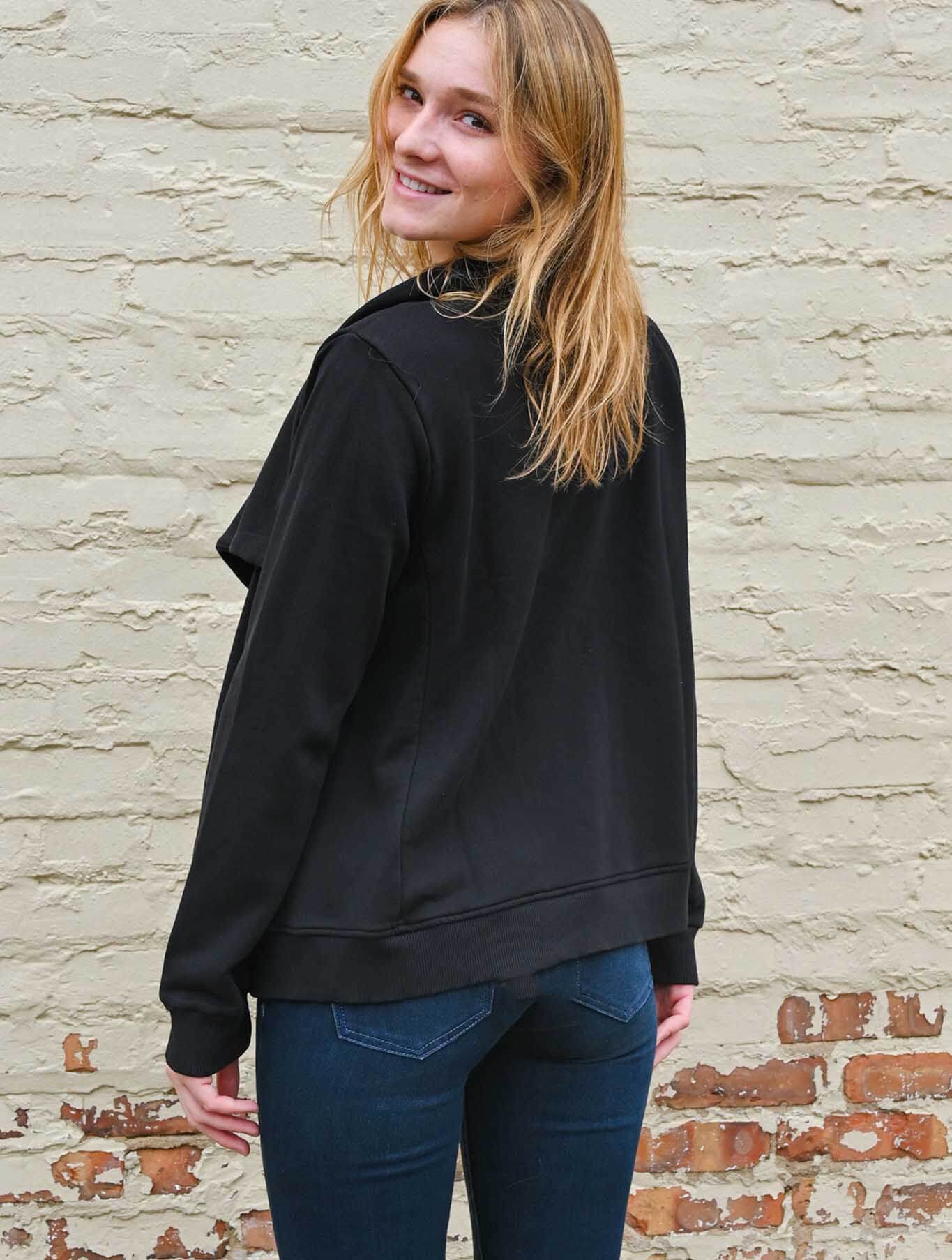 Long Sleeve Draped Front Jacket in Black