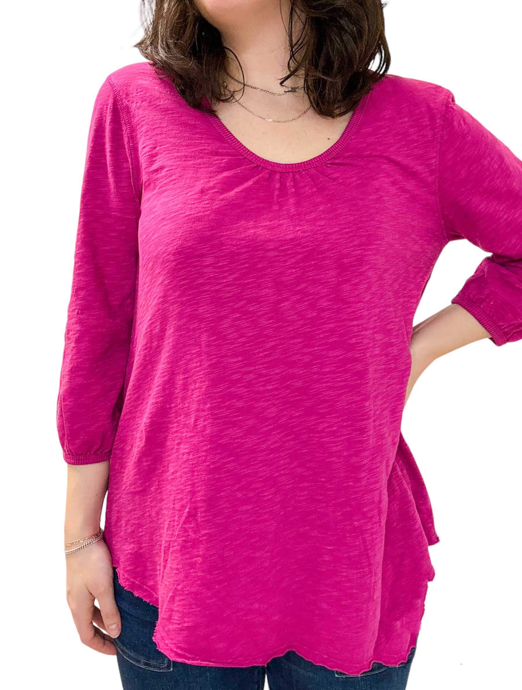 3/4 Sleeve Shirred Scoop Neck Tunic in Berry Crush