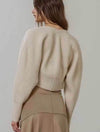 Puff Sleeve Cropped Cardigan with Hardware Chains in Ivory