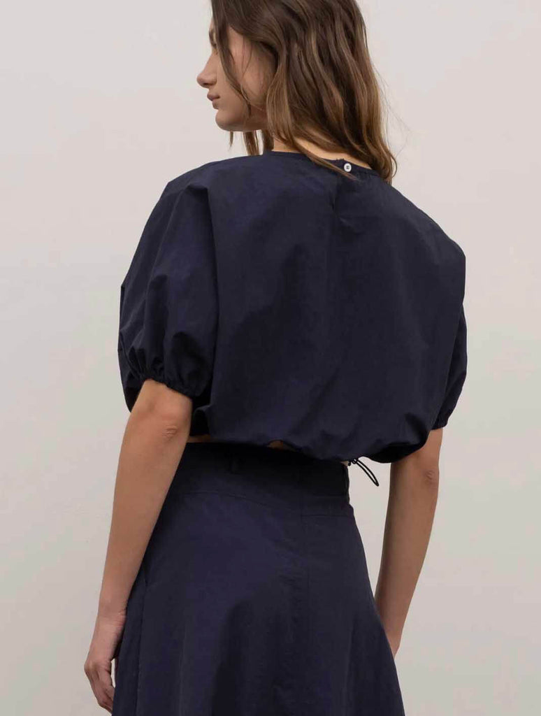 Adjustable Shirred Crop Top in Navy