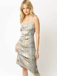 Draped Neck Printed Slip Dress