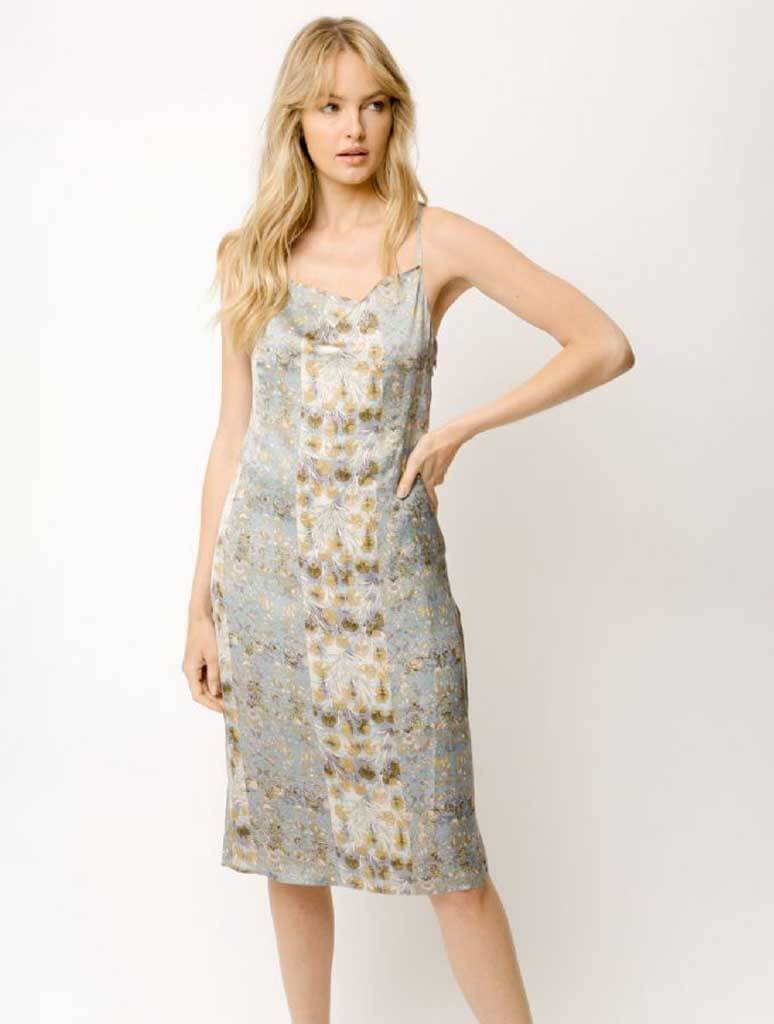 Draped Neck Printed Slip Dress
