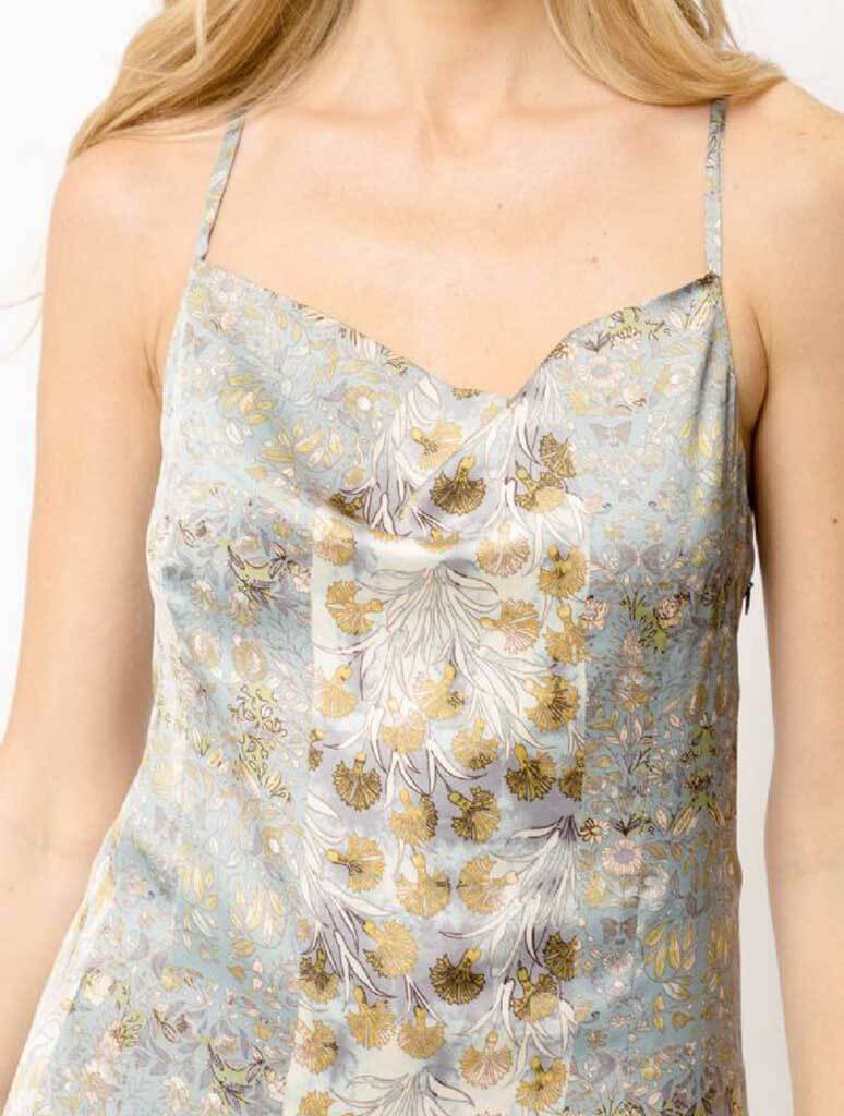 Draped Neck Printed Slip Dress