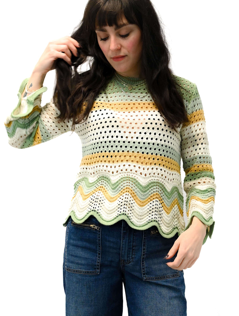 Scallop Edge Stripe Sweater