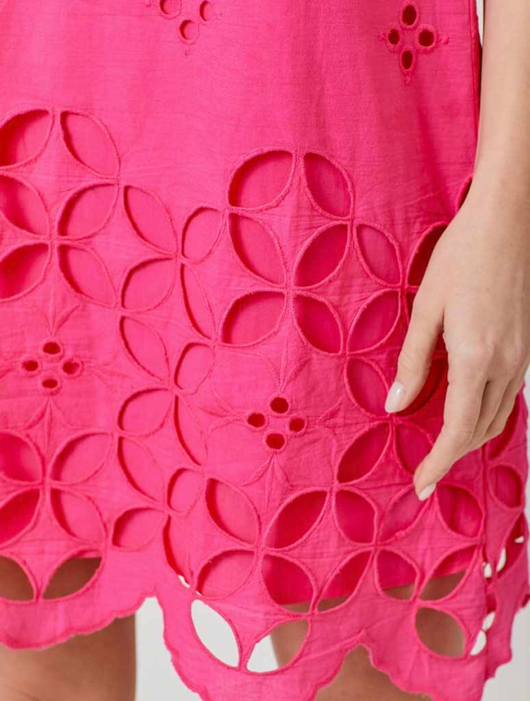 Halter Neck Lace Cutout Dress in Fuchsia