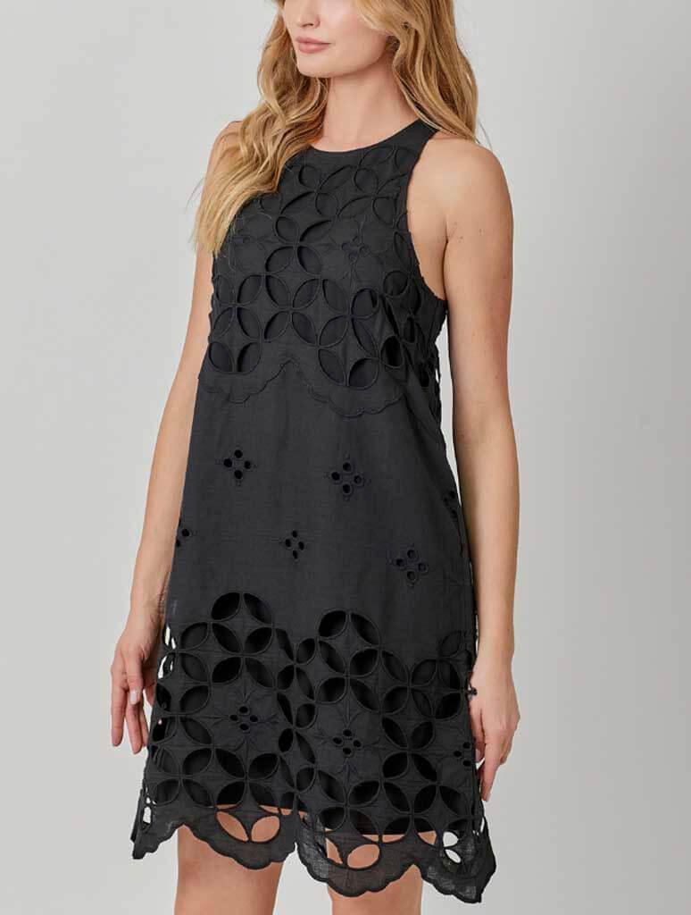 Halter Neck Lace Cutout Dress in Black