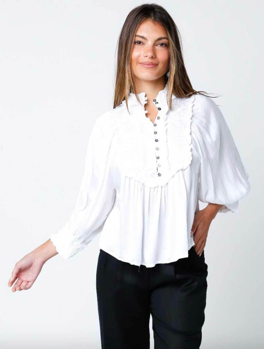 3/4 Sleeve Woven Blouse in Ivory