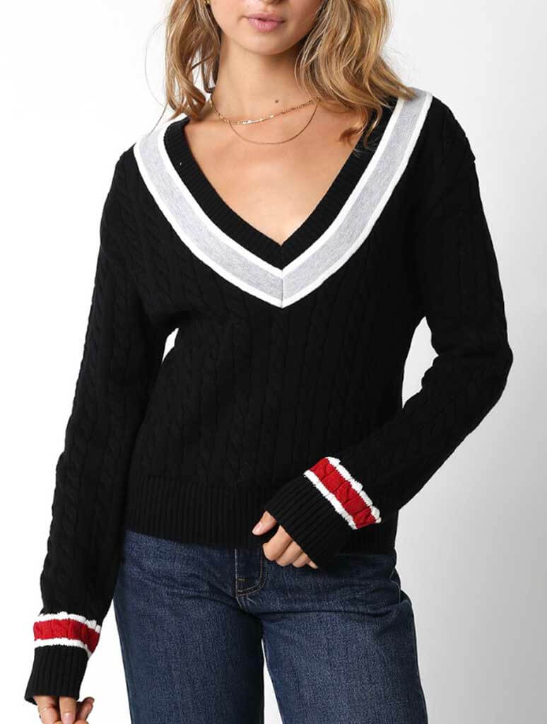 V-Neck Cable Knit Sweater