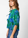 Tie Front Floral Blouse in Green/Blue