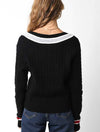 V-Neck Cable Knit Sweater