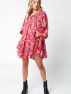Puff Sleeve Tiered Dress in Pink Fuchsia
